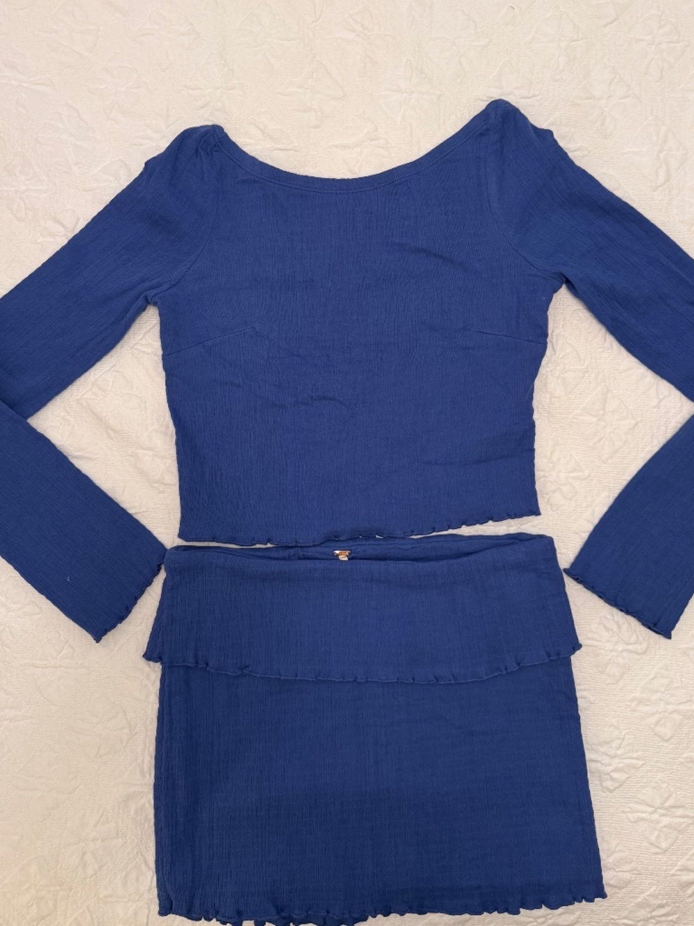 Free People FP Beach Royal Blue Crop Top Skirt Set L NWT